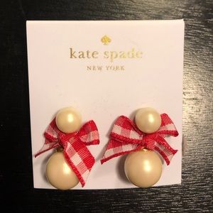 Kate Spade Pretty Pearly Red Gingham Earrings